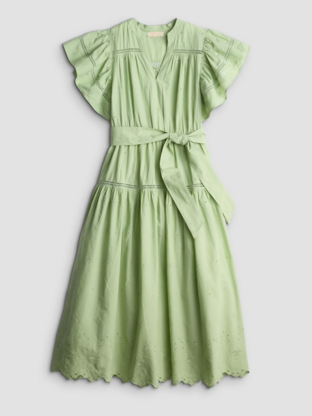 Farmers Market Sage Green Tie-Waist Eyelet Midi Dress | Size L - NWT - Picture 5 of 5